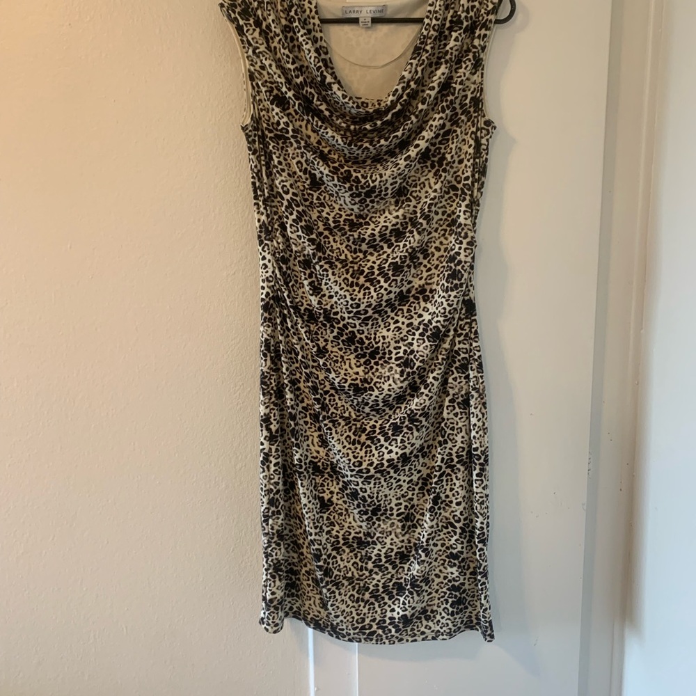 Larry Levine Leopard-Print Midi Dress in Neutral Tones (Travel Wear)